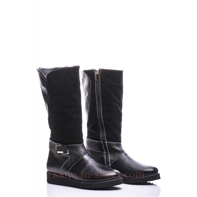 Женские кожаные сапоги Shik Shoes Shik1033 Черный Замш+Флотар: Под заказ