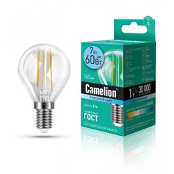 Нарушена упаковка.   Филаментная светодиодная лампа E14 7W 4500К (белый) G95 Camelion  (13458) LED7-G45-FL/845/E14