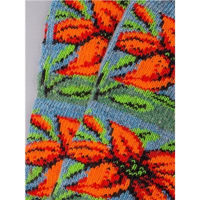Гольфы шерстяные женские, оранжевые цветы, голубой (размер универсальный)