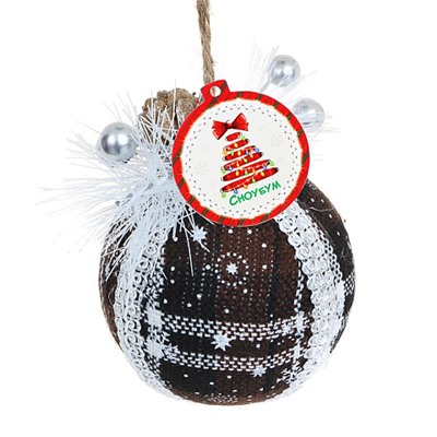 СНОУ БУМ Подвеска шар с еловым декором, 8см, пластик, текстиль, 5 дизайнов