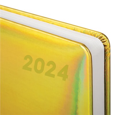 Ежедневник датированный 2024 А5 138x213 мм, BRAUBERG "Holiday", под кожу, "зеркальный", золотой, 114842