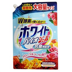 Жидкое средство для стирки (с ферментами, аромат цветочного букета) White Bio Gel, Nihon, 1220 г (мягкая упаковка с крышкой)