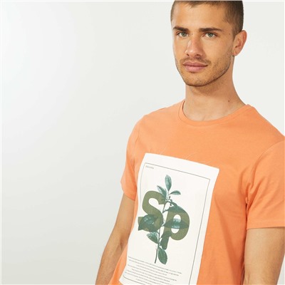 Хлопковая футболка с рисунком - оранжевый