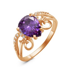 Золотое кольцо с фианитом фиолетового цвета - 701