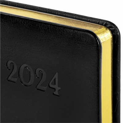 Ежедневник датированный 2024 А5 138x213 мм BRAUBERG "Cayman", под кожу, черный, 114835