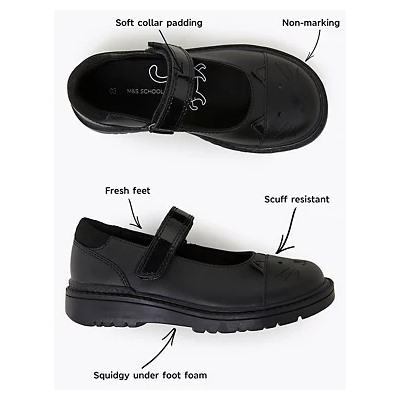 Kids' Leather Mary Jane Cat School Shoes (8 Small - 1 Large)