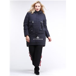 Женская зимняя молодежная куртка большого размера темно-синего цвета 95-906_18TS
