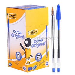 Ручка шариковая BIC "Cristal", корпус прозрачный, синие детали, толщ.письма 0,4мм, 847898, синяя