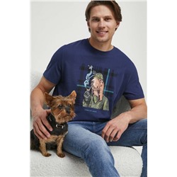 T-shirt bawełniany męski z kolekcji na Dzień Psa kolor granatowy