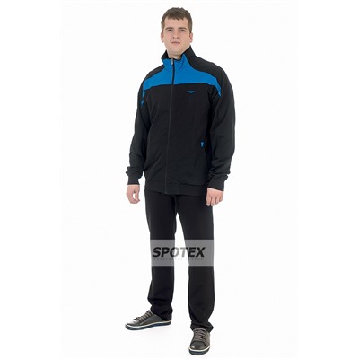 Спортивный костюм мужской из трикотажа AL-2121 черный с голубым (большой размер)