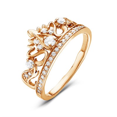 Золотое кольцо "Корона" с бесцветными фианитами - 524