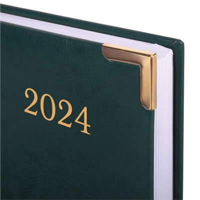 Ежедневник датированный 2024 А5 138x213 мм BRAUBERG "Senator", под кожу, зеленый, 114885