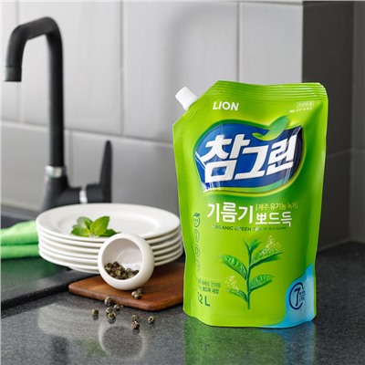 Гель для мытья посуды, овощей и фруктов Chamgreen Зеленый чай, Cj Lion 1200 мл  (мягкая упаковка)