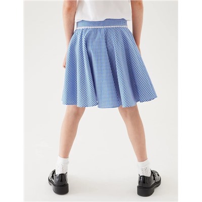Girls' Pure Cotton Gingham Skater School Skirt (2-14 Yrs)