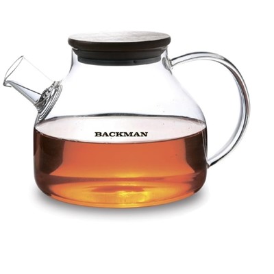 Заварочный чайник BACKMAN BM-0316 боросиликатного стекла 1200мл фильтр-пружинка крышка-бамбук   (18) оптом