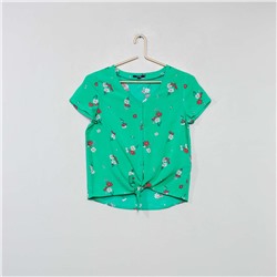 Воздушная блузка с завязками - зеленый