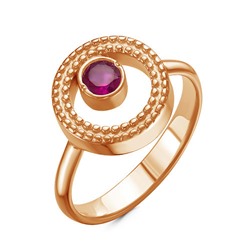 Золотое кольцо с фианитом цвета рубин - 1013