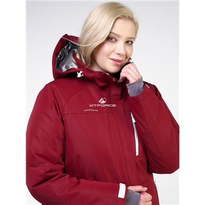 Женская зимняя горнолыжная куртка большого размера бордового цвета 11982Bo