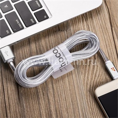 USB кабель для USB Type-C 1.2м HOCO UPL12 Plus LED индикатор;3A; силиконовая оплетка (серебро)