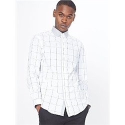 White Grid Check Contrast Collar Long Sleeve Shirt