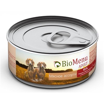 Консервы BioMenu ADULT для собак мясное ассорти 95%-мясо , 100гр