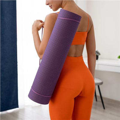 Коврик для йоги 183 × 61 × 0,8 см, двухцветный, цвет фиолетовый