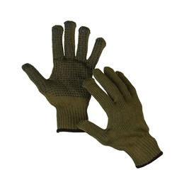Перчатки, х/б, вязка 10 класс, 5 нитей, 3-слойные, размер 10, с ПВХ протектором, зелёные, «Олива»
