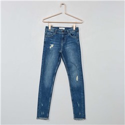 Узкие джинсы с необработанными краями - голубой