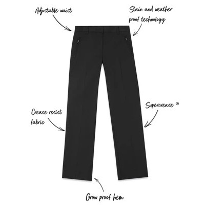 Girls' Slim Leg Regular Fit School Trousers (2-18 Yrs)