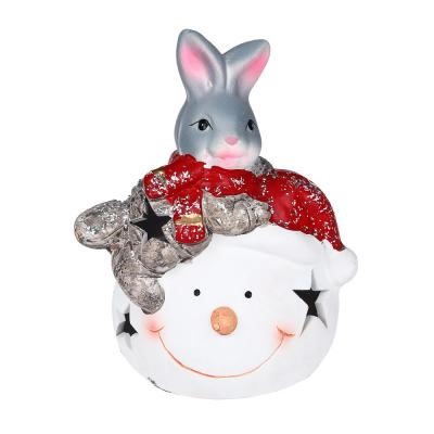 СНОУ БУМ Фигурка в виде кролика с подсветкой, керамика, 9,3x8,8x13,8 см, арт 1, 2 вида