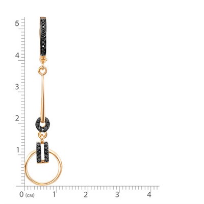 Золотые серьги с черными фианитами - 973