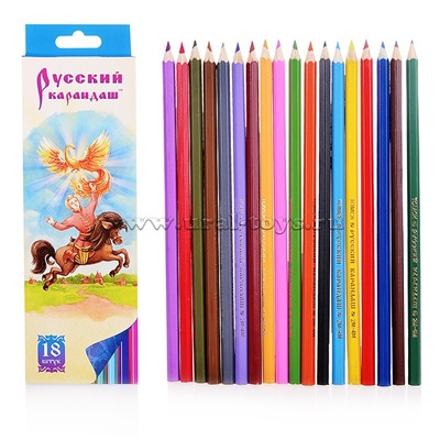 Карандаши 18 цветов "Русский карандаш. Сказки" (длина 175 мм) шестигранные, заточенные в картонной д