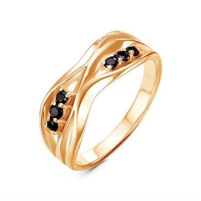 Золотое кольцо с черными фианитами - 1178