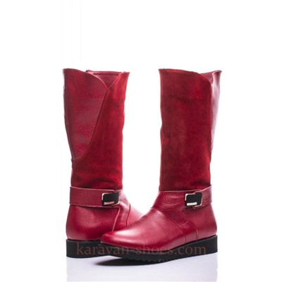 Женские кожаные сапоги Shik Shoes Shik1033 Красный Замш+Флотар: Под заказ