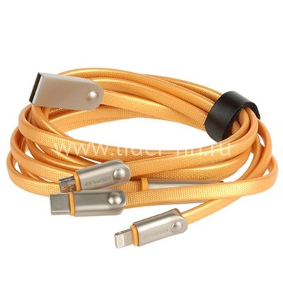USB кабель 3в1 для iPhone 5/6/6Plus/7/7Plus/micro USB/Type-C 1.5м AWEI CL-21 плоский (бежевый)