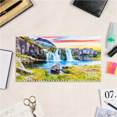 Календарь квартальный, трио "Живописные водопады"  2024, 30х65,5 см