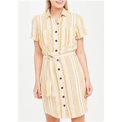 Short Sleeve Stripe Linen Shirt Dress