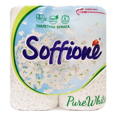 Туалетная бумага Soffione Pure white, 2 сл., 4 рул., белая