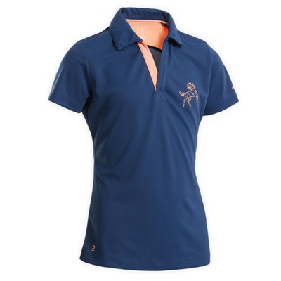 Рубашка-поло с короткими рукавами для верховой езды для детей 500 Mesh темно-синяя Fouganza