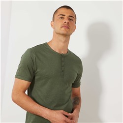 Узкая футболка с воротом на пуговицах Eco-conception - зеленый травянистый