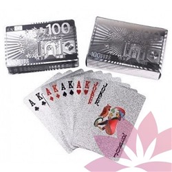 Карты для покера 100% пластик"Евро" серебро