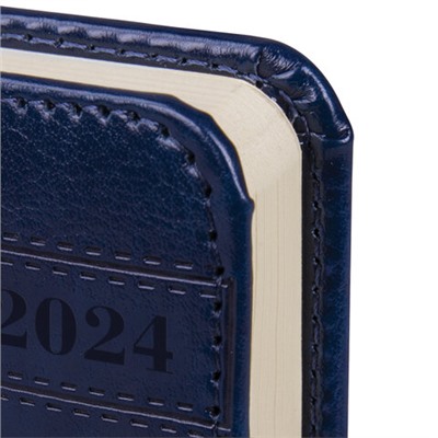 Ежедневник датированный 2024 МАЛЫЙ ФОРМАТ А6 100х150 мм, BRAUBERG "Imperial", под кожу, синий, 114787