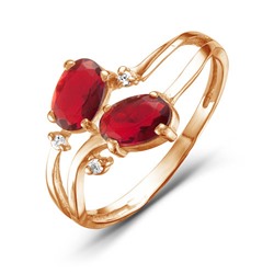Золотое кольцо с фианитами цвета рубин - 493