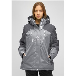 Женская зимняя горнолыжная куртка большого размера серого цвета 1850Sr
