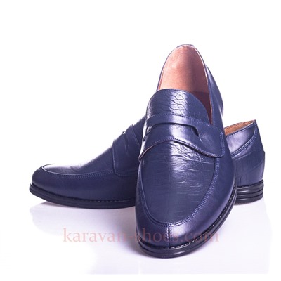 Мужские кожаные туфли LaRose L1102 Синий  Кожа+Рептилия: Под заказ