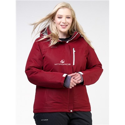 Женская зимняя горнолыжная куртка большого размера бордового цвета 11982Bo
