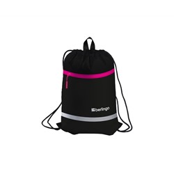 Мешок для обуви 1 отделение Berlingo "Basic pink", 360*460мм, светоотражающая лента, карман на молнии