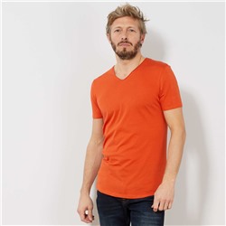 Узкая футболка из однотонного хлопка - оранжевый