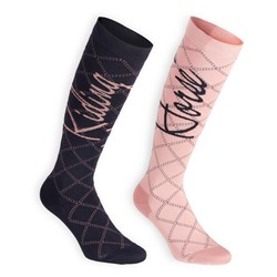 Женские носки для верховой езды 500 light розовые и черные FOUGANZA