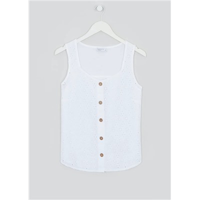 Broderie Button Front Vest Top